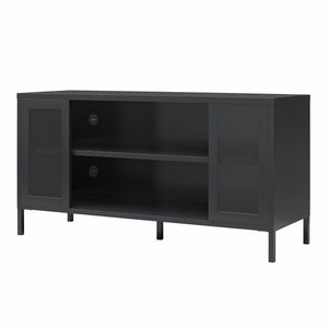 Systembuild Evolution Sunset District Metal TV Stand for TVs up to 50" with Perforated Metal Mesh Accents - Black