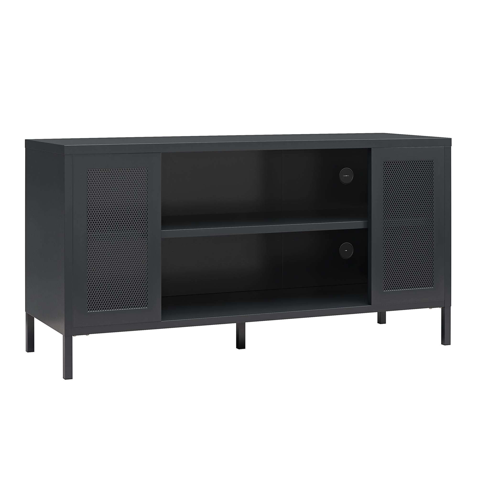 Systembuild Evolution Sunset District Metal TV Stand for TVs up to 50" with Perforated Metal Mesh Accents - Black