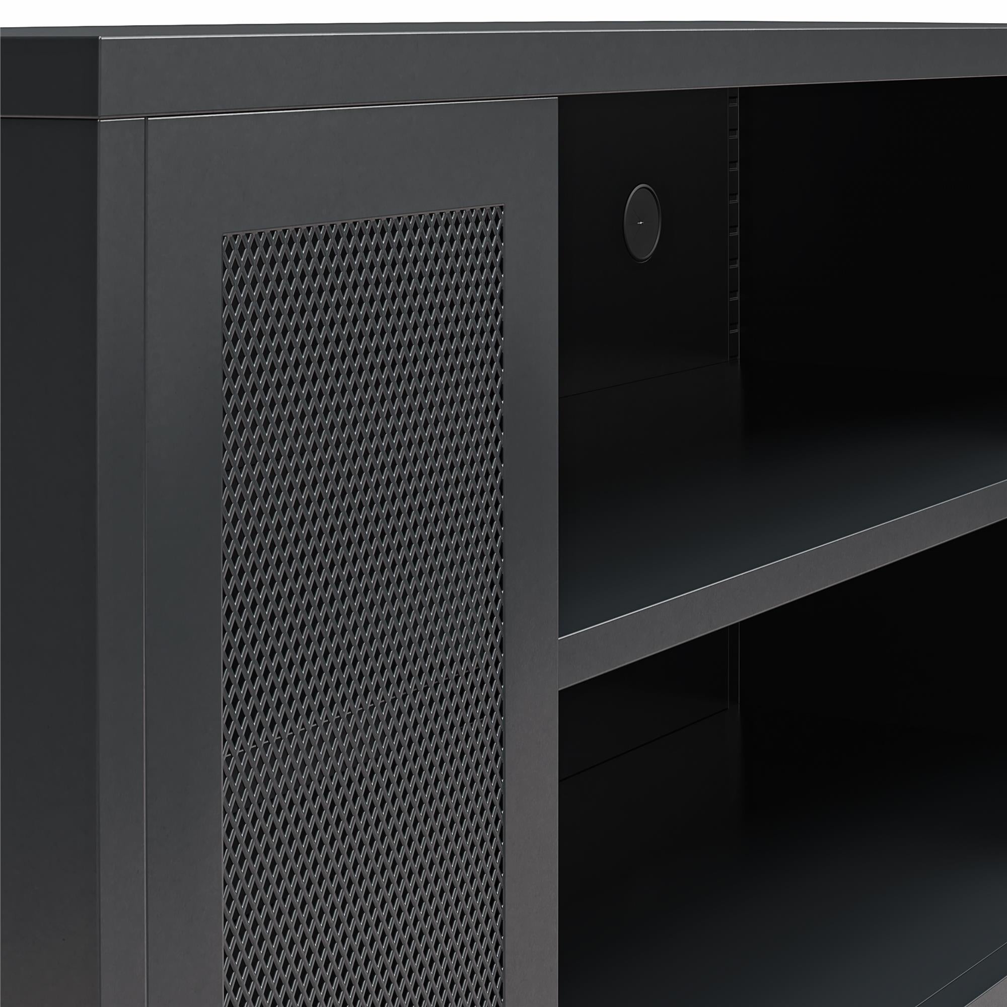 Systembuild Evolution Sunset District Metal TV Stand for TVs up to 50" with Perforated Metal Mesh Accents - Black