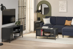 Systembuild Evolution Sunset District Metal TV Stand for TVs up to 50" with Perforated Metal Mesh Accents - Black