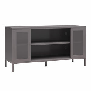 Systembuild Evolution Sunset District Metal TV Stand for TVs up to 50" with Perforated Metal Mesh Accents - Graphite Grey