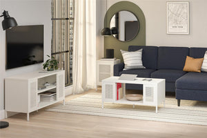 Systembuild Evolution Sunset District Metal TV Stand for TVs up to 50" with Perforated Metal Mesh Accents - White
