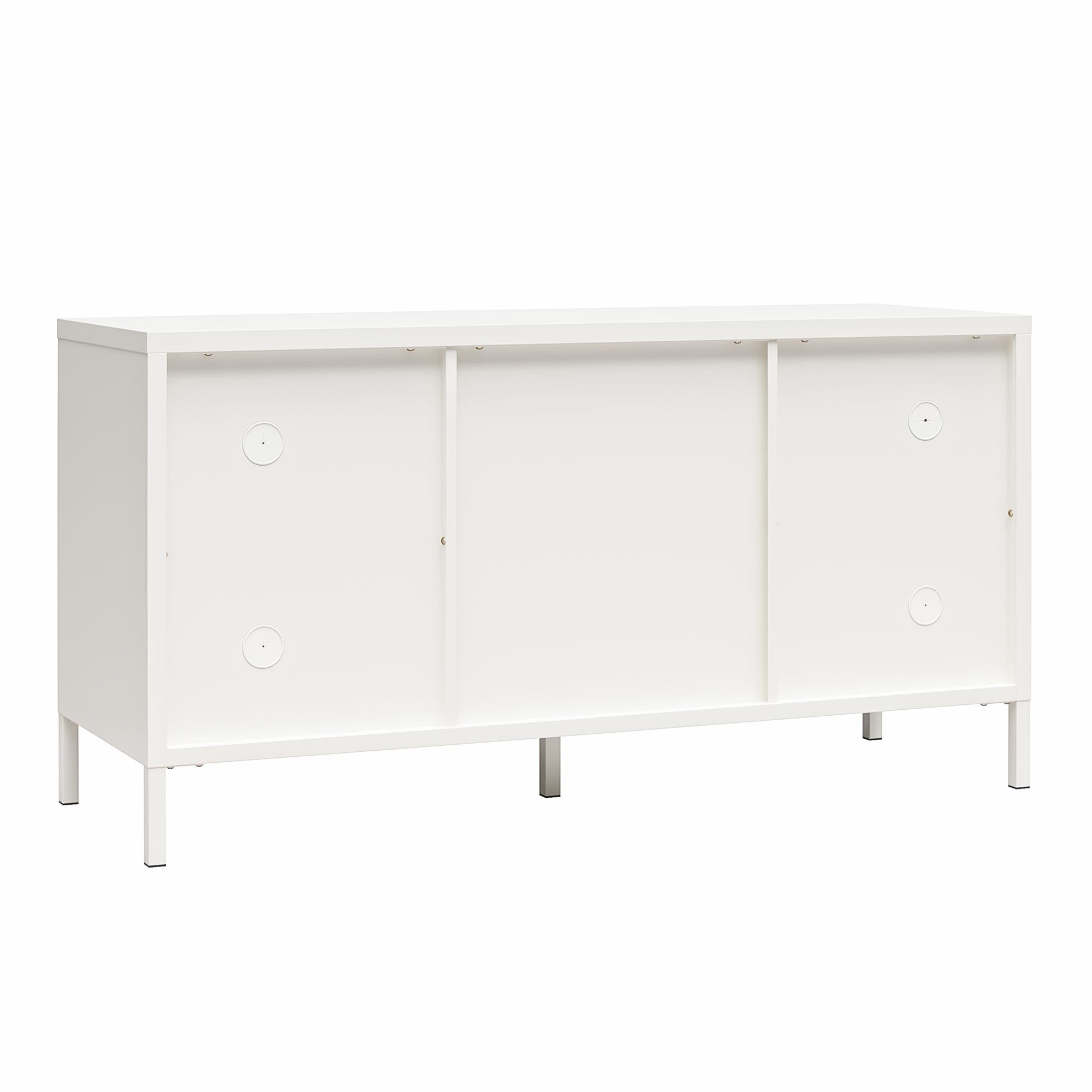 Systembuild Evolution Sunset District Metal TV Stand for TVs up to 50" with Perforated Metal Mesh Accents - White