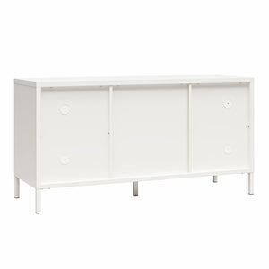 Systembuild Evolution Sunset District Metal TV Stand for TVs up to 50" with Perforated Metal Mesh Accents - White