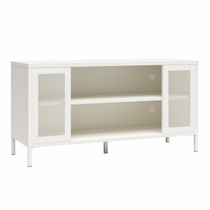 Systembuild Evolution Sunset District Metal TV Stand for TVs up to 50" with Perforated Metal Mesh Accents - White
