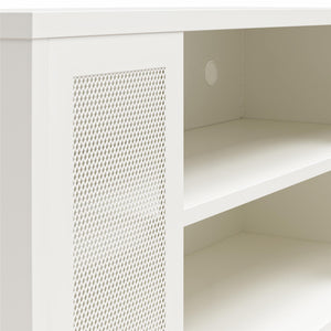 Systembuild Evolution Sunset District Metal TV Stand for TVs up to 50" with Perforated Metal Mesh Accents - White