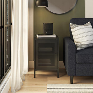 Systembuild Evolution Sunset District Side Table with Perforated Metal Mesh Door - Black