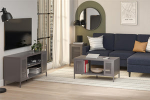 Systembuild Evolution Sunset District Side Table with Perforated Metal Mesh Door - Graphite Grey