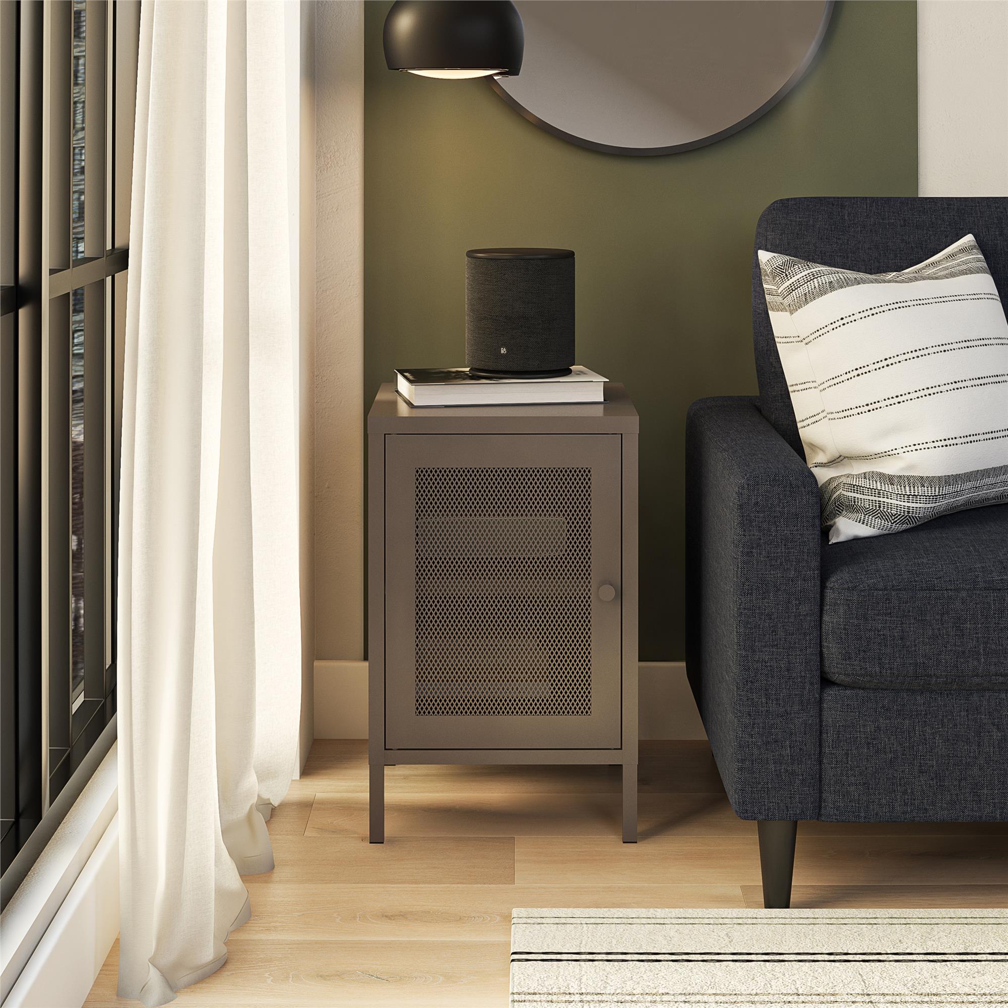 Systembuild Evolution Sunset District Side Table with Perforated Metal Mesh Door - Graphite Grey