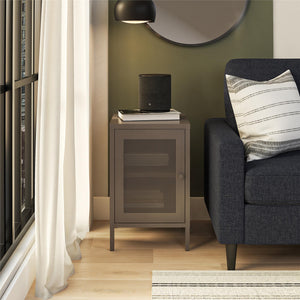 Systembuild Evolution Sunset District Side Table with Perforated Metal Mesh Door - Graphite Grey