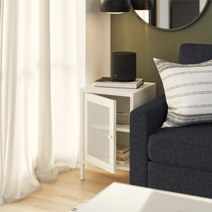 Systembuild Evolution Sunset District Side Table with Perforated Metal Mesh Door - White