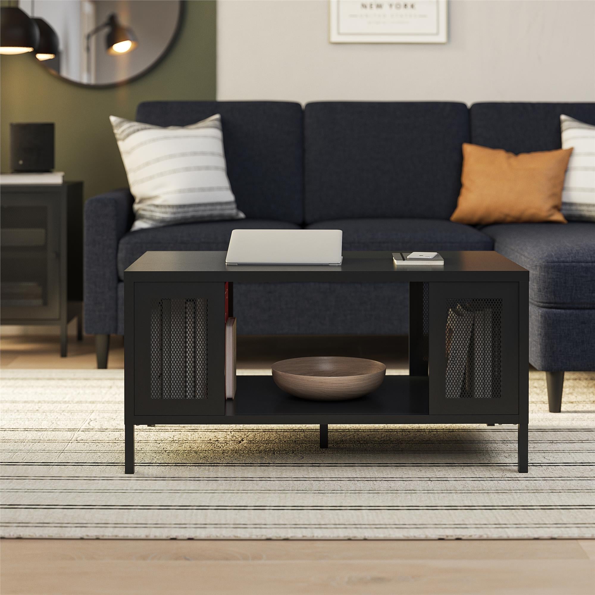 Systembuild Evolution Sunset District Metal Coffee Table with Perforated Metal Mesh Accents - Black