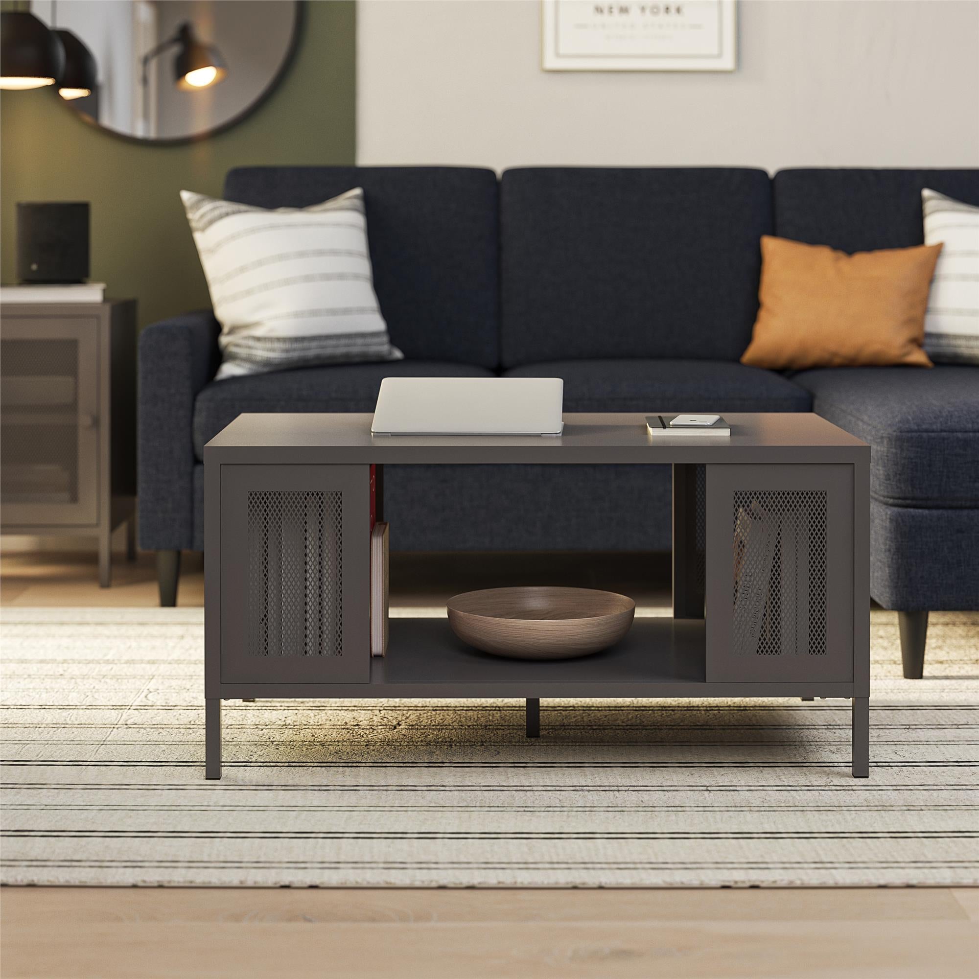 Systembuild Evolution Sunset District Metal Coffee Table with Perforated Metal Mesh Accents - Graphite Grey