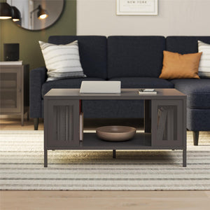 Systembuild Evolution Sunset District Metal Coffee Table with Perforated Metal Mesh Accents - Graphite Grey
