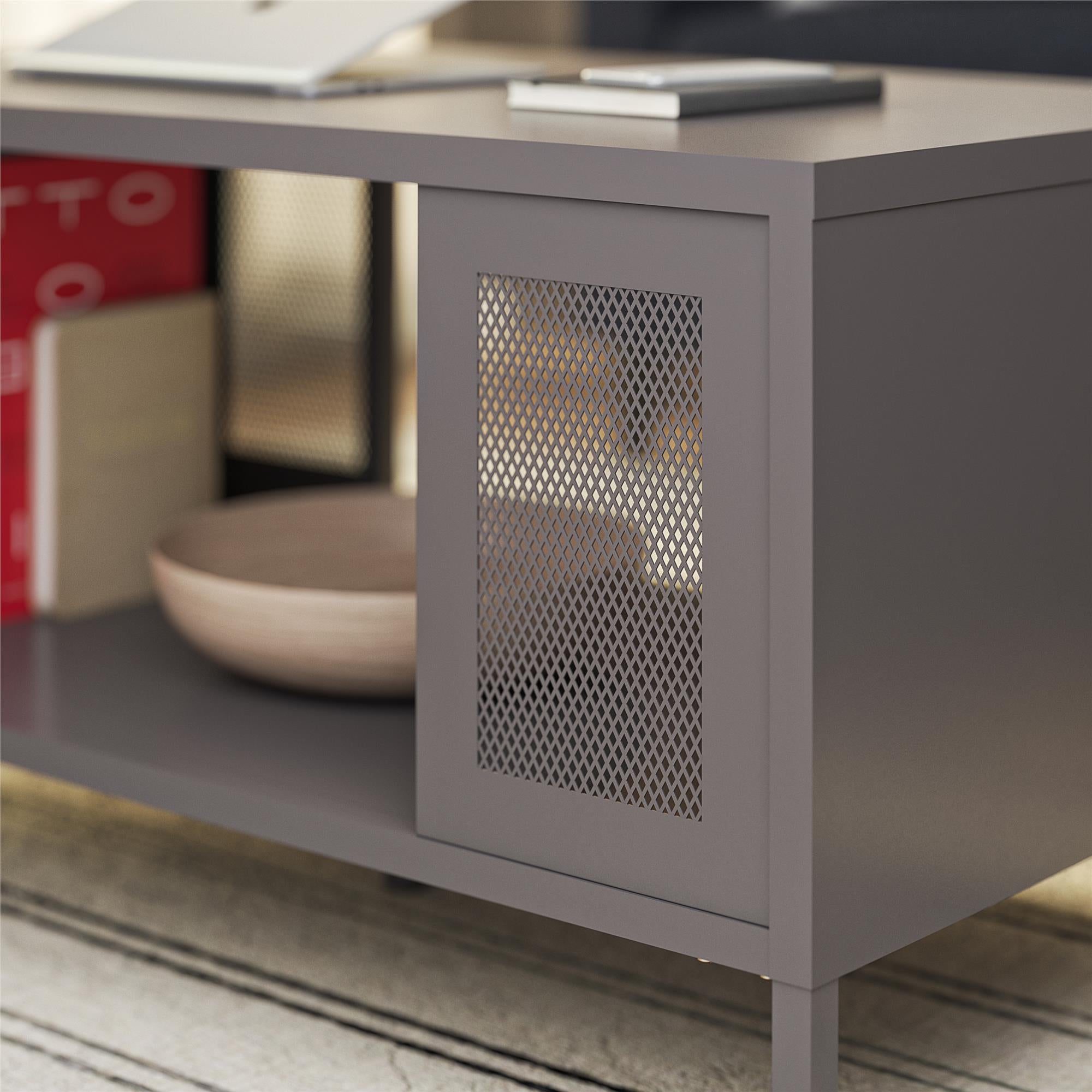Systembuild Evolution Sunset District Metal Coffee Table with Perforated Metal Mesh Accents - Graphite Grey
