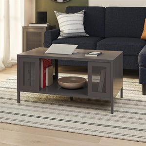Systembuild Evolution Sunset District Metal Coffee Table with Perforated Metal Mesh Accents - Graphite Grey