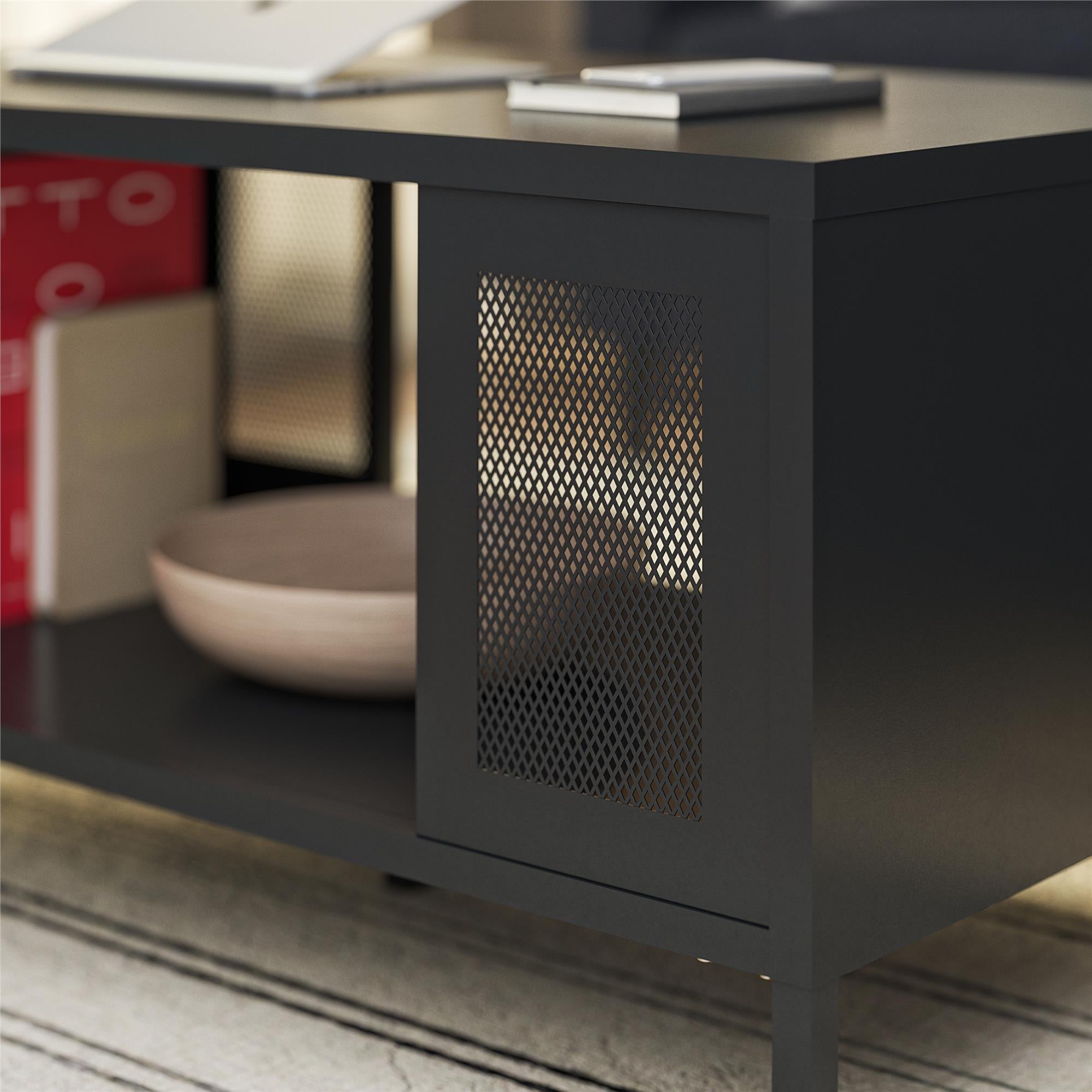 Systembuild Evolution Sunset District Metal Coffee Table with Perforated Metal Mesh Accents - Black