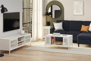Systembuild Evolution Sunset District Metal Coffee Table with Perforated Metal Mesh Accents - White