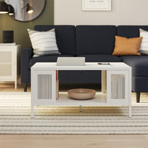 Systembuild Evolution Sunset District Metal Coffee Table with Perforated Metal Mesh Accents - White