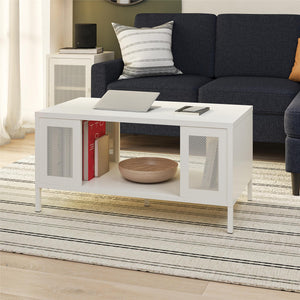 Systembuild Evolution Sunset District Metal Coffee Table with Perforated Metal Mesh Accents - White