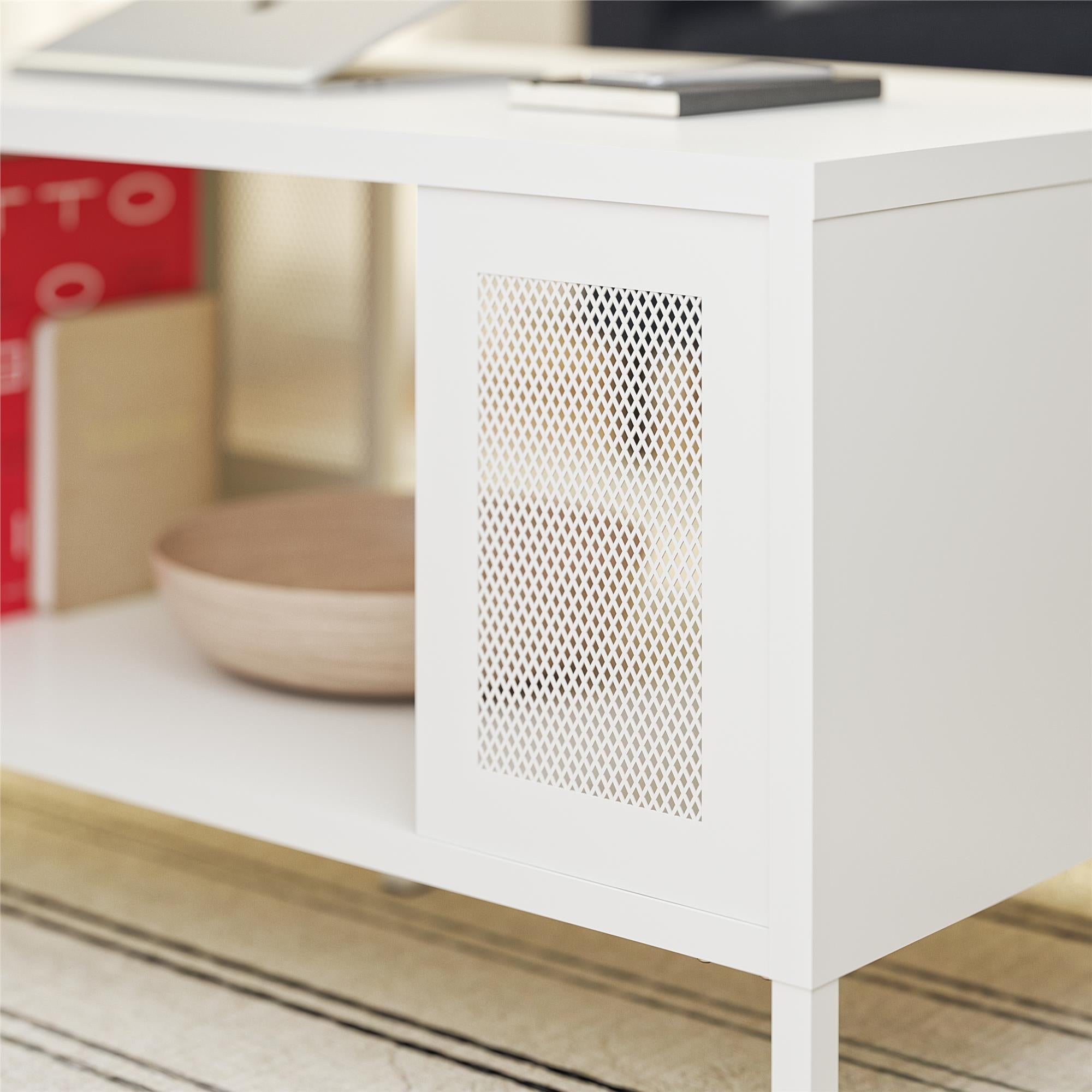 Systembuild Evolution Sunset District Metal Coffee Table with Perforated Metal Mesh Accents - White