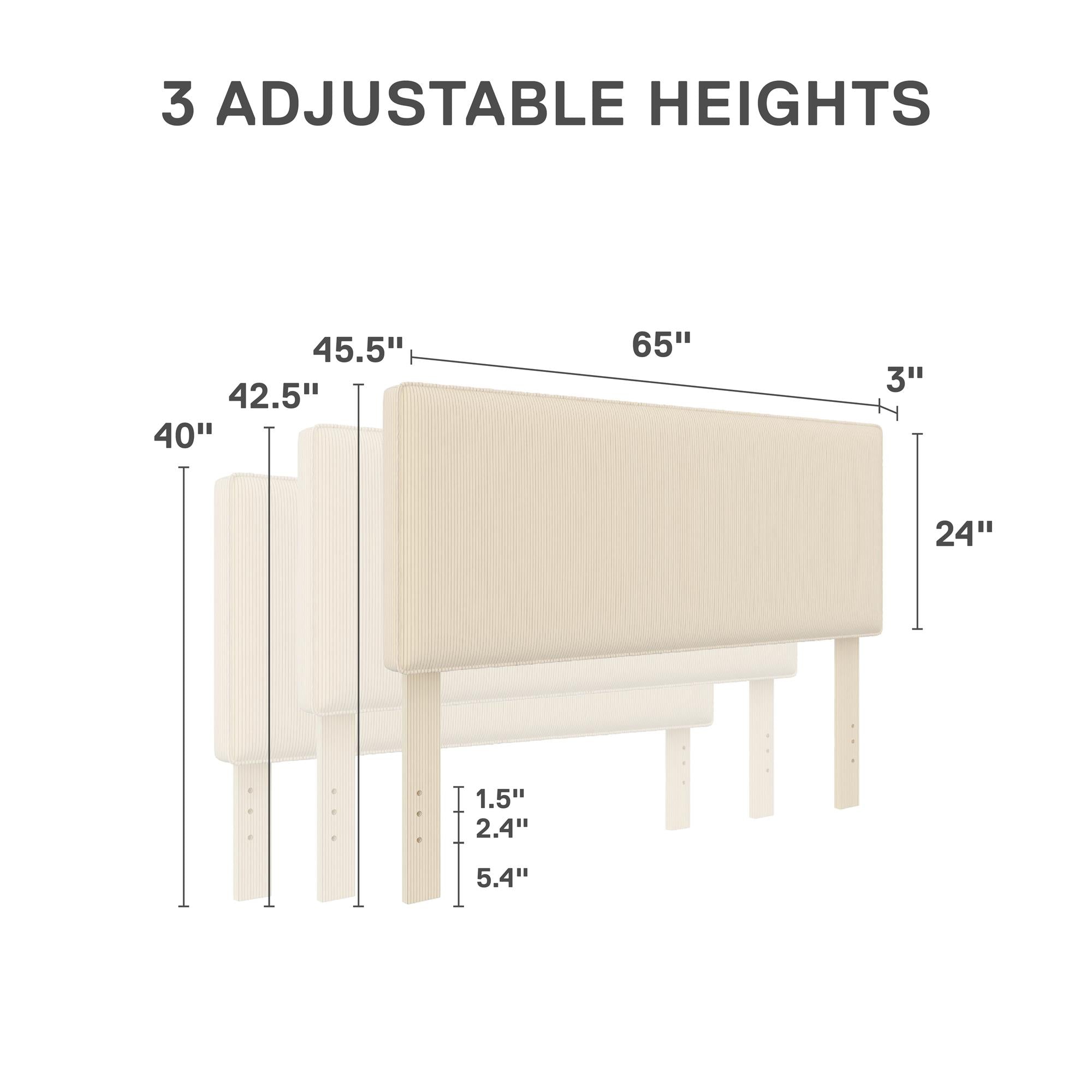 DHP Sloan Full/Queen Upholstered Headboard - Ivory - Adjustable Full/Queen