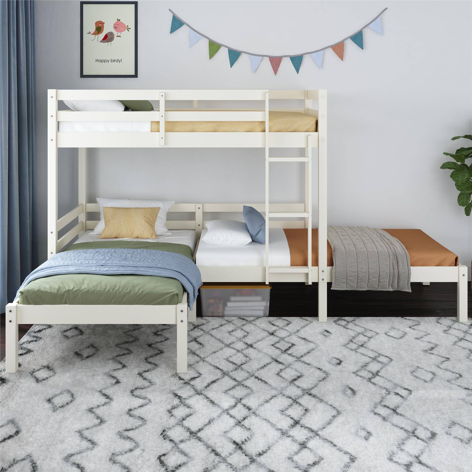 Lit Superposé 3 Places En Métal DORAFAIR - 90x200 Cm (haut) Et 140x200 Cm (bas), Blanc, Pour Enfants Et Adultes - 8