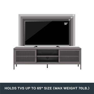 Systembuild Evolution Sunset District Metal TV Stand for TVs up to 65" with Perforated Metal Sliding Doors - Graphite Grey