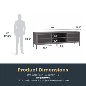 Systembuild Evolution Sunset District Metal TV Stand for TVs up to 65" with Perforated Metal Sliding Doors - Graphite Grey