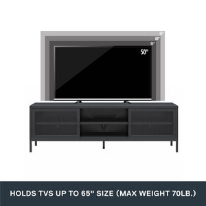 Systembuild Evolution Sunset District Metal TV Stand for TVs up to 65" with Perforated Metal Sliding Doors - Black