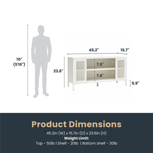 Systembuild Evolution Sunset District Metal TV Stand for TVs up to 50" with Perforated Metal Mesh Accents - White