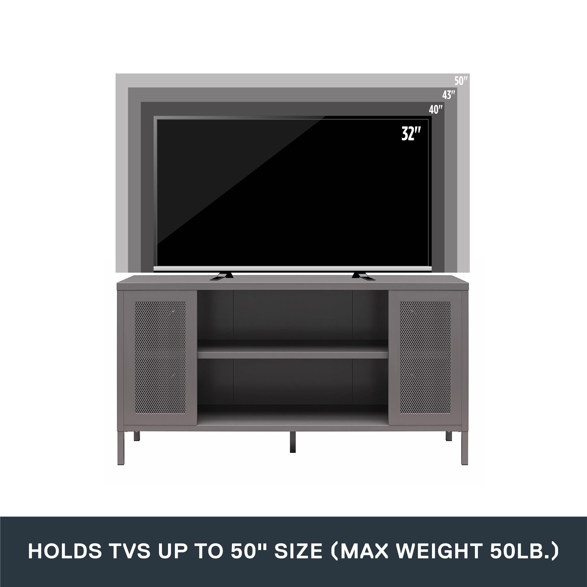 Systembuild Evolution Sunset District Metal TV Stand for TVs up to 50" with Perforated Metal Mesh Accents - Graphite Grey