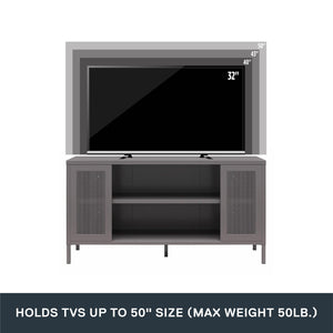 Systembuild Evolution Sunset District Metal TV Stand for TVs up to 50" with Perforated Metal Mesh Accents - Graphite Grey