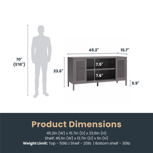 Systembuild Evolution Sunset District Metal TV Stand for TVs up to 50" with Perforated Metal Mesh Accents - Graphite Grey