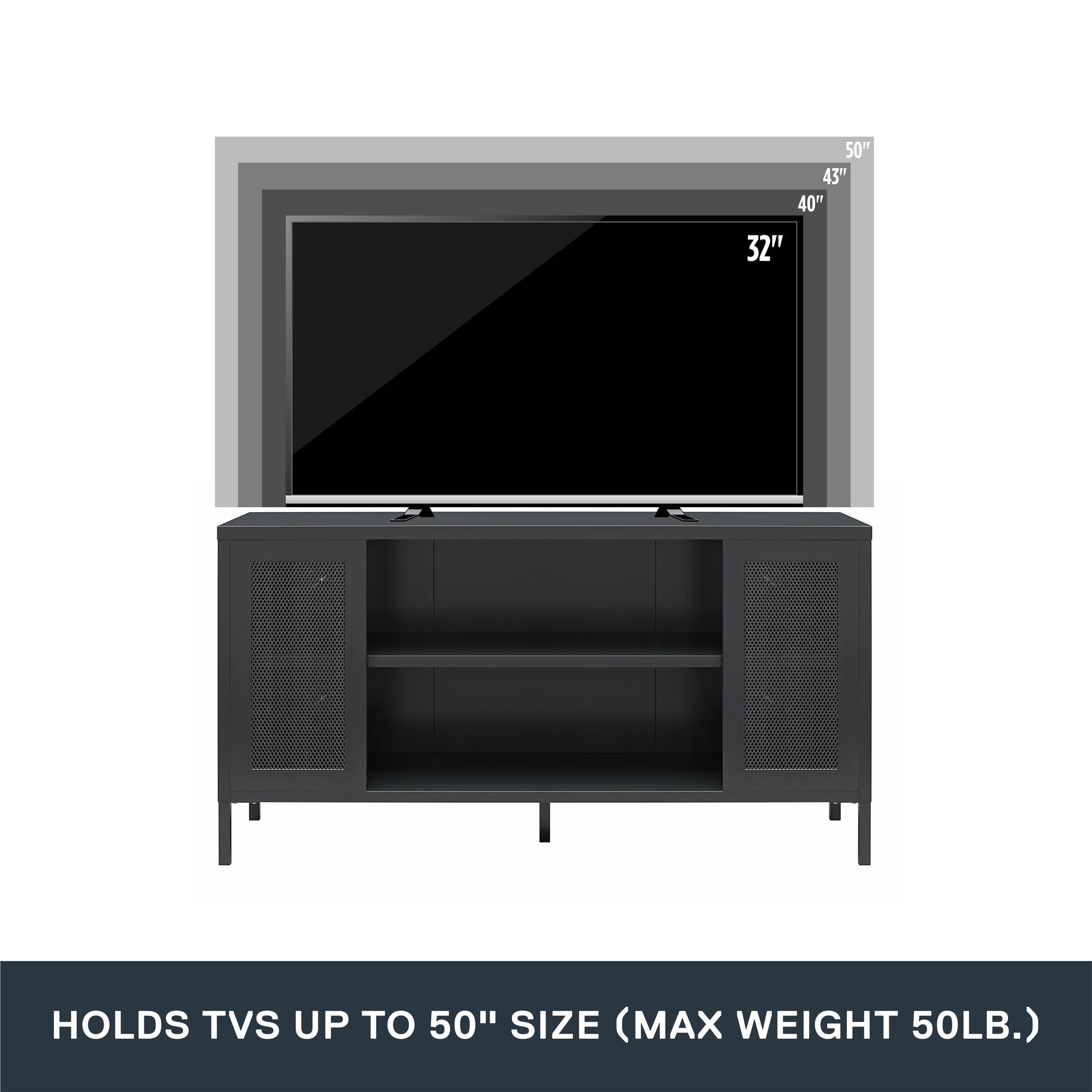 Systembuild Evolution Sunset District Metal TV Stand for TVs up to 50" with Perforated Metal Mesh Accents - Black