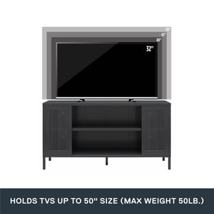 Systembuild Evolution Sunset District Metal TV Stand for TVs up to 50" with Perforated Metal Mesh Accents - Black