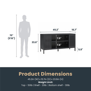 Systembuild Evolution Sunset District Metal TV Stand for TVs up to 50" with Perforated Metal Mesh Accents - Black