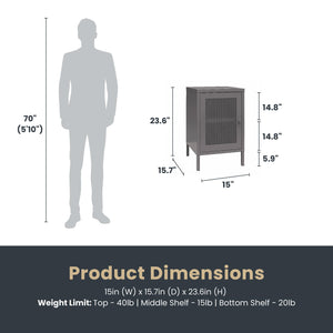 Systembuild Evolution Sunset District Side Table with Perforated Metal Mesh Door - Graphite Grey