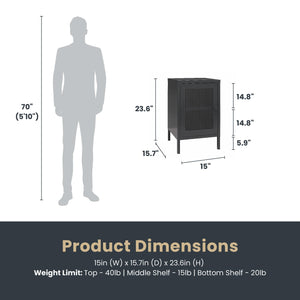 Systembuild Evolution Sunset District Side Table with Perforated Metal Mesh Door - Black