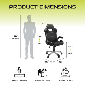 NTense Galaxy Gaming and Office Chair - Black - 1-Seater
