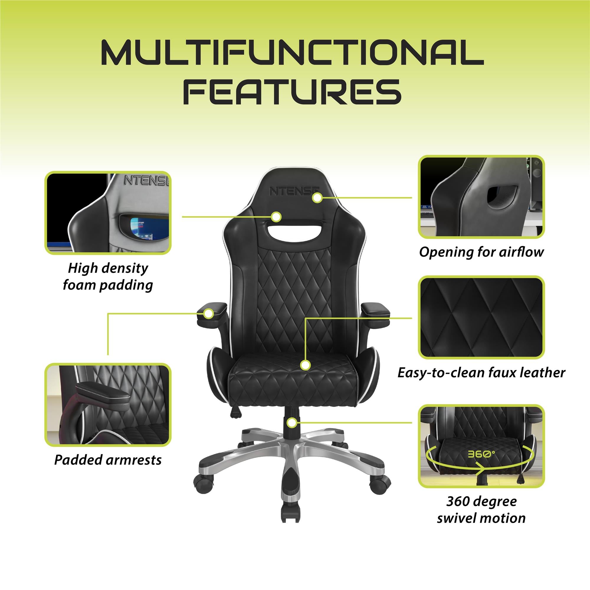 NTense Galaxy Gaming and Office Chair - Black - 1-Seater