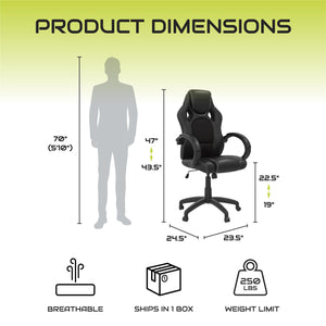 NTense Vortex Gaming and Office Chair - Black - 1-Seater