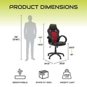 NTense Vortex Gaming and Office Chair - Red - 1-Seater