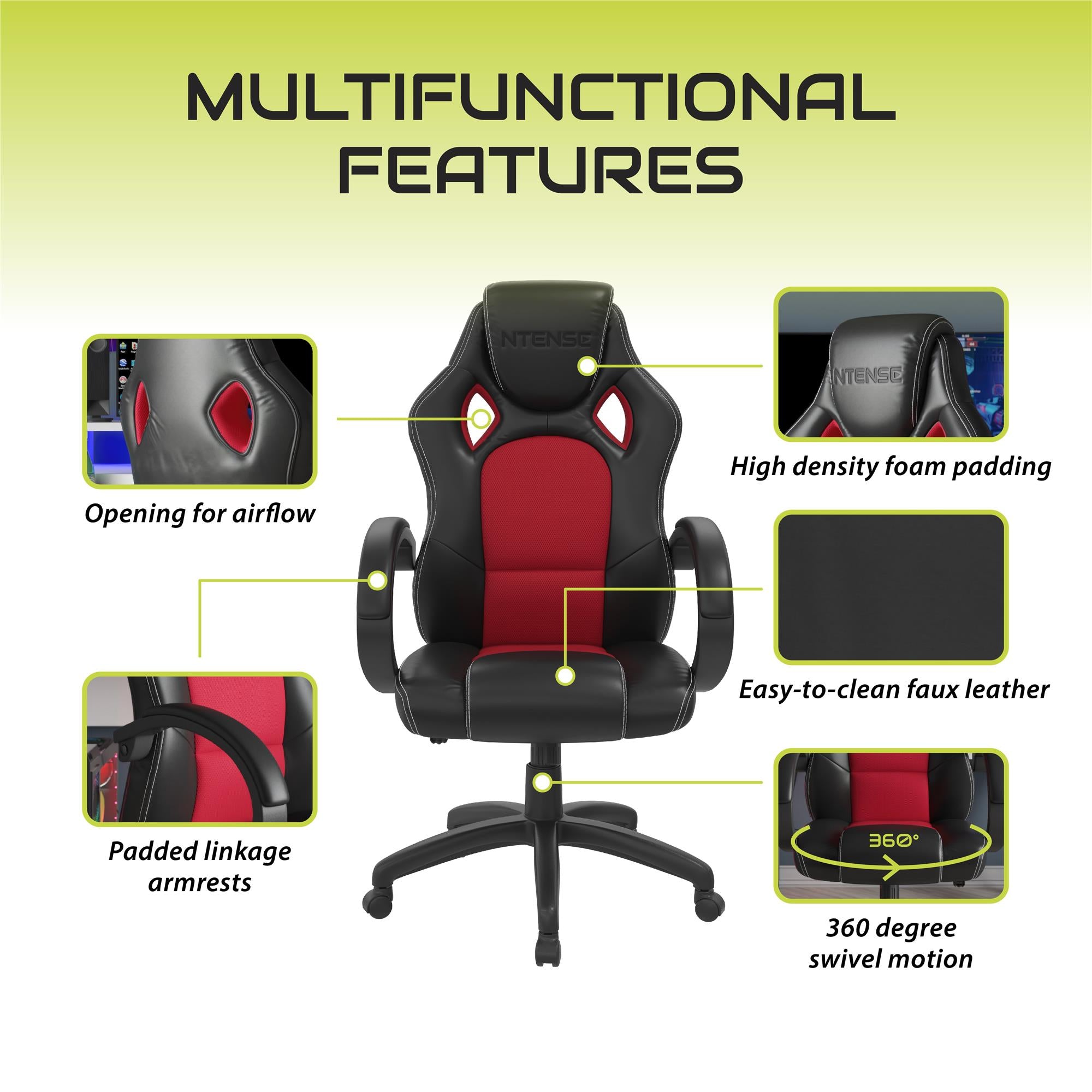 NTense Vortex Gaming and Office Chair - Red - 1-Seater