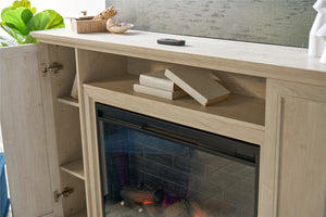 Ameriwood Home Pendleton Multi-Colored Electric Fireplace Mantel TV Stand with Storage for TVs up to 65" - White Oak