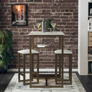 DHP Tanner 3-Piece Brass Dining Set with Faux Marble Top - White