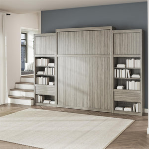 Signature Sleep Paramount Queen Wall Bed with 2 Bedside Storage Cabinets & 8" Memory Foam Mattress - Gray Oak - Queen