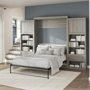 Signature Sleep Paramount Queen Wall Bed with 2 Bedside Storage Cabinets & 8" Memory Foam Mattress - Gray Oak - Queen