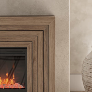 Novogratz Monroe Wide Mantel Stone and Crystal Electric Fireplace - Danish Walnut