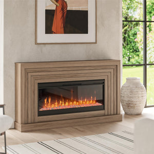 Novogratz Monroe Wide Mantel Stone and Crystal Electric Fireplace - Danish Walnut